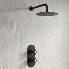 Delphi Turbine Matt Black Dual Concealed Shower Set with Fixed Head