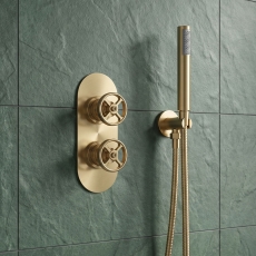 Delphi Turbine Brushed Brass Dual Concealed Shower Set with Handset and Bracket