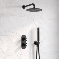 Delphi Turbine Matt Black Dual Concealed Shower Set with Fixed Head and Handset