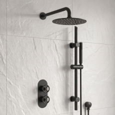 Delphi Turbine Matt Black Dual Concealed Shower Set with Fixed Head and Slide Rail Kit