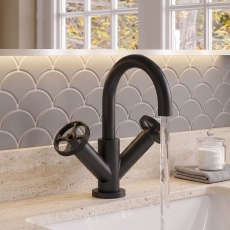 Delphi Turbine Matt Black Mono Basin Mixer Tap (inc Press Top Waste)