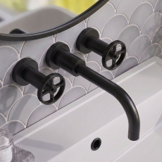 Delphi Turbine Matt Black 3-Hole Wall Mounted Basin/Bath Mixer Tap