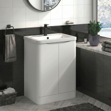 Delphi Vega Satin White 600mm 2-Door Floor Standing Waterproof Vanity Unit with Basin