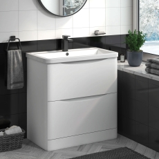 Delphi Vega Satin White 800mm 2-Drawer Floor Standing Waterproof Vanity Unit with Basin