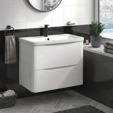 Delphi Vega Satin White 600mm 2-Drawer Wall Hung Waterproof Vanity Unit with Basin