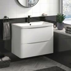 Delphi Vega Satin White 800mm 2-Drawer Wall Hung Waterproof Vanity Unit with Basin
