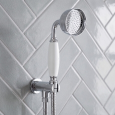 Delphi Traditional Chrome/White Shower Handset (inc Bracket and Hose)