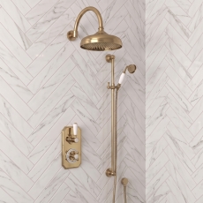 Delphi Windsor Brushed Brass Dual Concealed Shower Set with Large Drencher Head and Slide Rail Kit