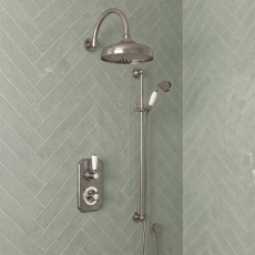 Delphi Windsor Brushed Pewter Dual Concealed Shower Set with Large Drencher Head and Slide Rail Kit