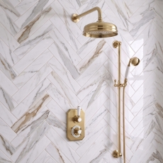 Delphi Windsor Brushed Brass Dual Concealed Shower Set with Fixed Head and Slide Rail Kit