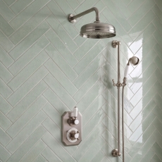 Delphi Windsor Brushed Pewter Dual Concealed Shower Set with Fixed Head and Slide Rail Kit