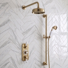 Delphi Windsor Brushed Brass Triple Concealed Shower Set with Fixed Head and Slide Rail Kit
