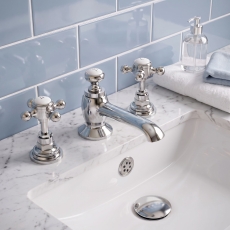 Delphi Windsor Crosshead Chrome 3-Hole Basin Mixer Tap (inc Pop-Up Waste)