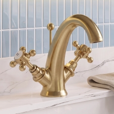 Delphi Windsor Crosshead Brushed Brass Mono Basin Mixer Tap (inc Pop-Up Waste)