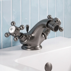 Delphi Windsor Crosshead Brushed Pewter Bidet Mixer Tap (inc Waste)