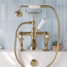 Delphi Windsor Crosshead Brushed Brass Bath Shower Mixer Tap (inc Kit)
