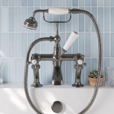 Delphi Windsor Crosshead Brushed Pewter Bath Shower Mixer Tap (inc Kit)