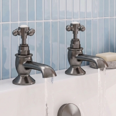 Delphi Windsor Crosshead Brushed Pewter Bath Hot and Cold Taps Pair