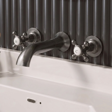 Delphi Windsor Crosshead Brushed Pewter 3-Hole Wall Mounted Basin Mixer Tap