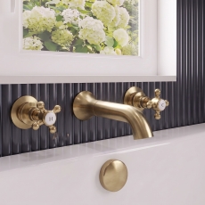 Delphi Windsor Crosshead Brushed Brass 3-Hole Wall Mounted Bath Filler Tap