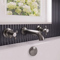 Delphi Windsor Crosshead Brushed Pewter 3-Hole Wall Mounted Bath Filler Tap