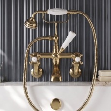 Delphi Windsor Crosshead Brushed Brass Wall Mounted Bath Shower Mixer Tap