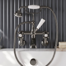 Delphi Windsor Crosshead Brushed Pewter Wall Mounted Bath Shower Mixer Tap