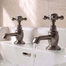 Delphi Windsor Crosshead Brushed Pewter Basin Hot and Cold Taps Pair