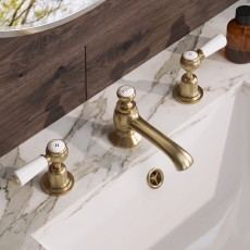 Delphi Windsor Lever Brushed Brass 3-Hole Basin Mixer Tap (inc Pop-Up Waste)