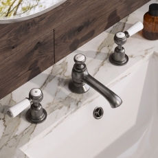 Delphi Windsor Lever Brushed Pewter 3-Hole Basin Mixer Tap (inc Pop-Up Waste)