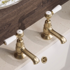 Delphi Windsor Lever Brushed Brass Basin Hot and Cold Taps Pair