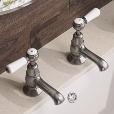 Delphi Windsor Lever Brushed Pewter Basin Hot and Cold Taps Pair