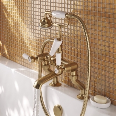 Delphi Windsor Lever Brushed Brass Pillar Mounted Bath Shower Mixer Tap