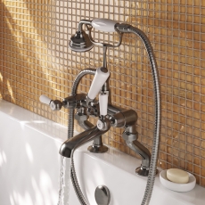 Delphi Windsor Lever Brushed Pewter Pillar Mounted Bath Shower Mixer Tap