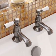 Delphi Windsor Lever Brushed Pewter Bath Hot and Cold Taps Pair