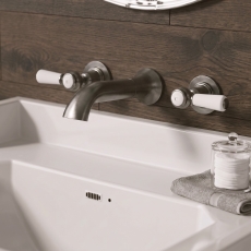 Delphi Windsor Lever Brushed Pewter 3-Hole Wall Mounted Basin Mixer Tap