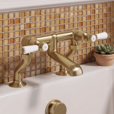 Delphi Windsor Lever Brushed Brass Pillar Mounted Bath Filler Tap