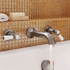 Delphi Windsor Lever Brushed Pewter 3-Hole Wall Mounted Bath Filler Tap