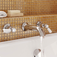 Delphi Windsor Lever Chrome 3-Hole Wall Mounted Bath Filler Tap