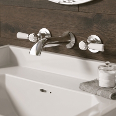 Delphi Windsor Lever Chrome 3-Hole Wall Mounted Basin Mixer Tap
