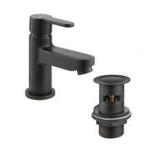 Deva Ethos Single Lever Mini Basin Mixer Tap with Waste - Matt Black