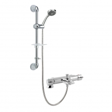 Deva Lever Pillar Mounted Bath Shower Mixer Tap - Chrome Hose & Slide Rail Kit