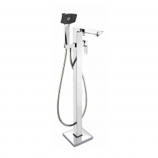Deva Satinjet Wai Floor Mounted Bath Shower Mixer Tap - Chrome & Graphite