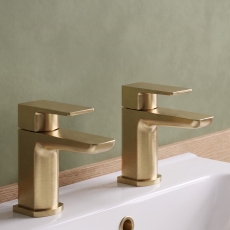 Duchy Caradon Brushed Brass Basin Hot & Cold Taps Pair