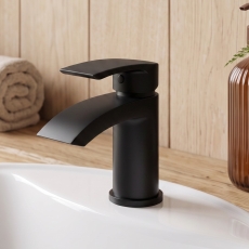 Duchy Hendra Black Mini Mono Basin Mixer Tap (inc Press Top Waste)