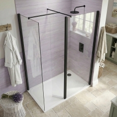 Duchy Padstow Matt Black Walk-In Shower Enclosure with Swivel Return (inc Side Panel)