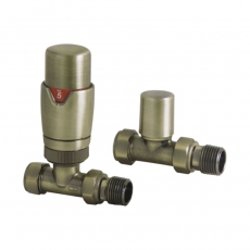 Heatwave Prime Brushed Brass Straight Thermostatic Radiator Valve Set