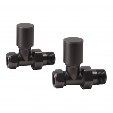 Heatwave Round Brushed Gunmetal Straight Radiator Valves Pair