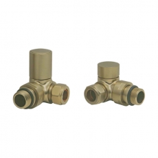 Heatwave Round Brushed Brass Corner Radiator Valves Pair