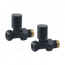 Heatwave Round Black Straight Radiator Valves Pair